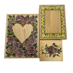 Rubber Stampede Romantic Roses & Hearts Stamps, Stampcraft Gold Leaf Frame Stamp